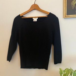 Talbots Knit Black Square Neck 3/4 Sleeve Top